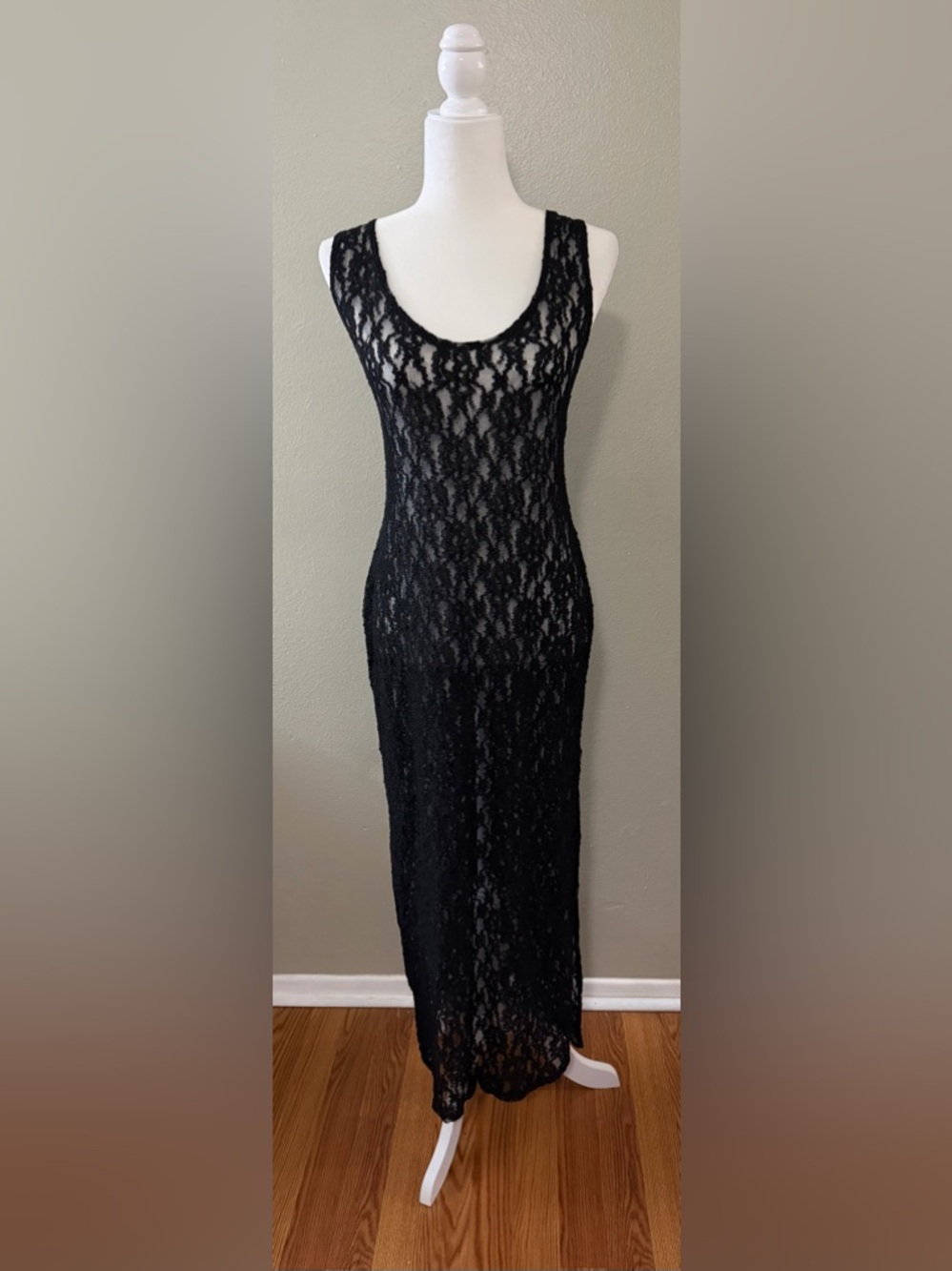 Vintage Victoria's Secret Gold Label Lace Maxi Slip Dress Scoop Low Back Size L